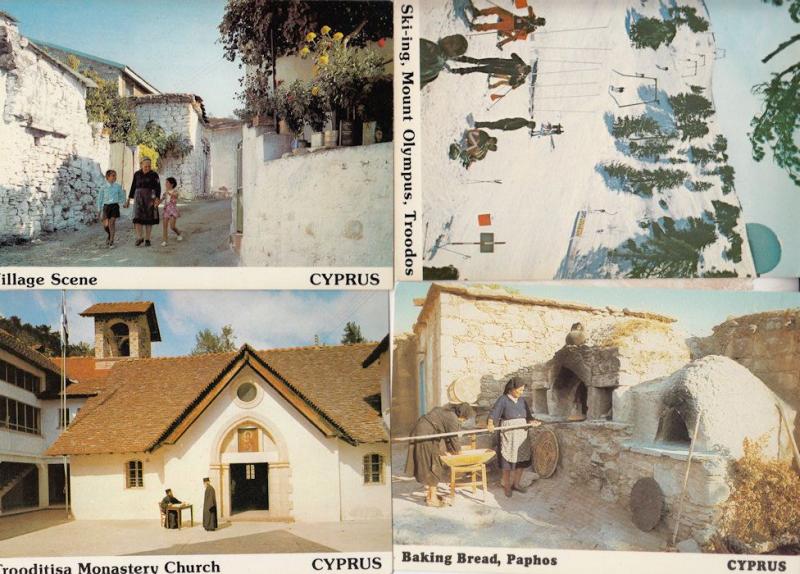 Cyprus Children With Grandma Bakery Skiing Troodos Monastry 4x Cyprus Postcard s