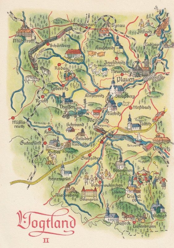 Vogtland Vogtlandkreis Near Zoo Saxony German Karte Map Postcard