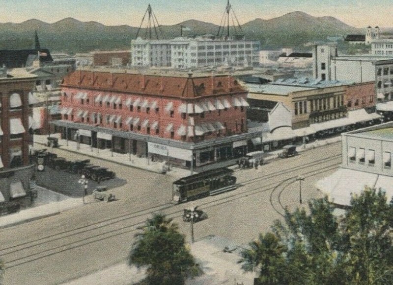 Phoenix Arizona Aerial View trolley autos horse 1920s postcard A734 