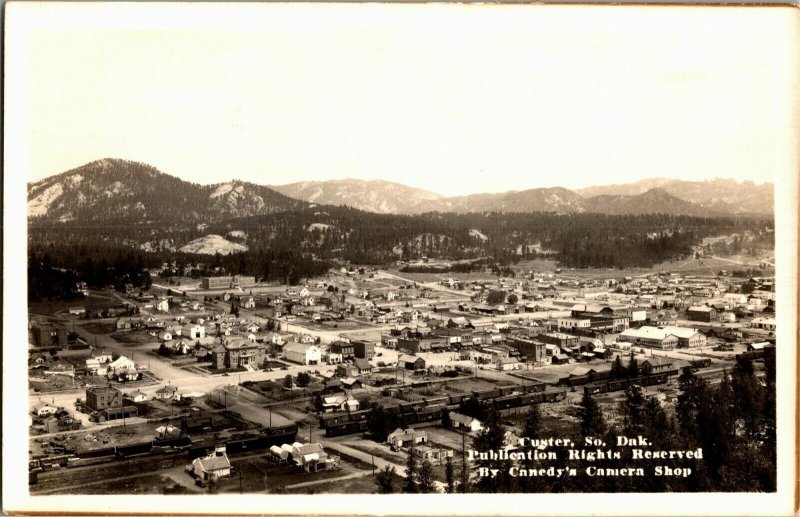 RPPC Aerial View of Custer SD Vintage Postcard C23