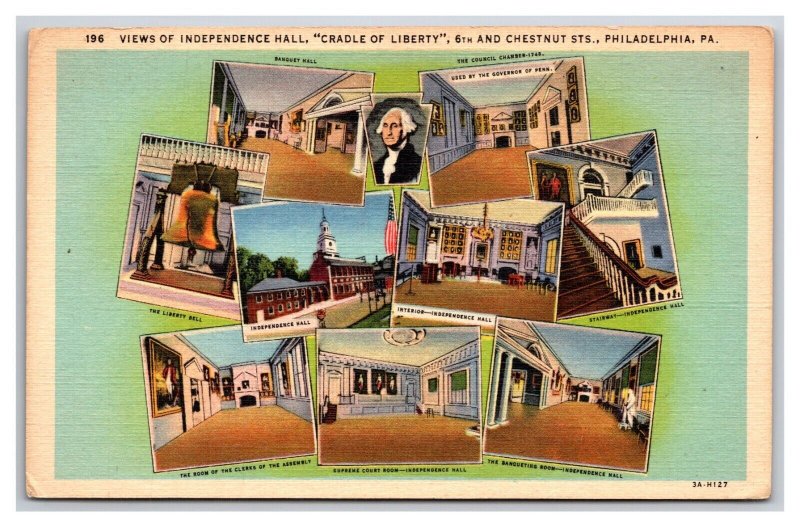 Multiview Independence Hall Philadelphia Pennsylvania PA UNP Linen Postcard Y13