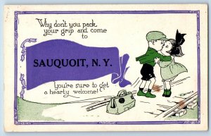 Sauquoit New York NY Postcard Couple Lovers Pennant 1921 Vintage Antique Posted