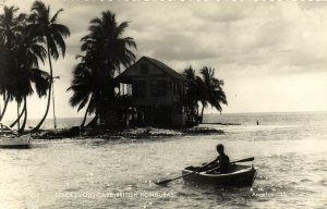 british honduras, BELIZE, Rendezvous Caye, Palm Trees (1950s) RPPC Postcard