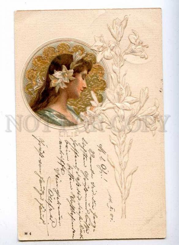 189563 ART NOUVEAU Nymph LILIE Fairy Vintage EMBOSSED PC