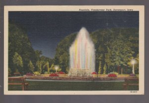 Davenport IOWA c1940s FOUNTAIN Vanderveer Park AT NIGHT LIGHTS!! IA Curteich