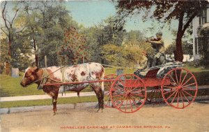 J54/ Cambridge Springs Pennsylvania Postcard c1910 Cow-Drawn Cart Wagon  95