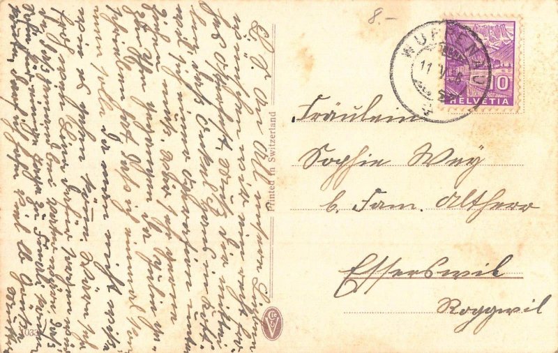 L229 Easter Greetings 1936 dwarf playing flute chicks flowers fantasy postcard