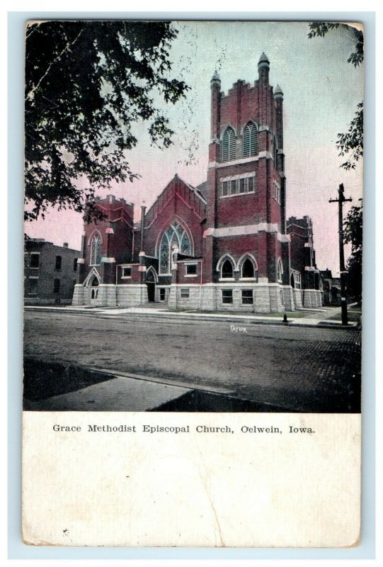 1909 Grace Methodist Episcopal Church Street View Oelwein Iowa IA Postcard 