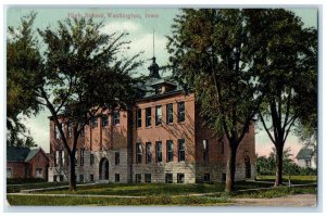 c1910 High School Exterior Building Washington Iowa IA Vintage Antique Postcard