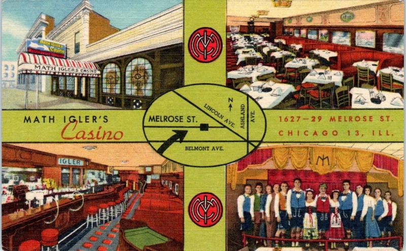 CHICAGO, IL Illinois  MATH IGLER'S CASINO  c1940s  Cars Roadside Linen  Postcard