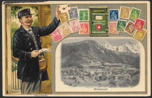 SWITZERLAND Stamps on Postcard Mailman Unused c1910s