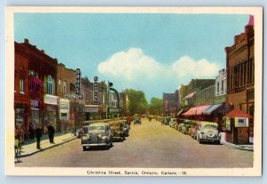 Sarnia Ontario Canada Postcard Christina Street c1940's Vintage Unposted