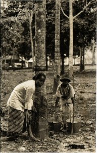 PC CPA MALAYSIA, TAPPING RUBBER, Vintage REAL PHOTO Postcard (b19109)