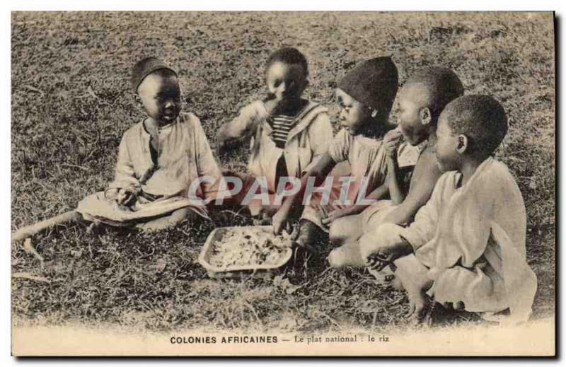 Old Postcard Negro black African Child Colonial National Rice dish