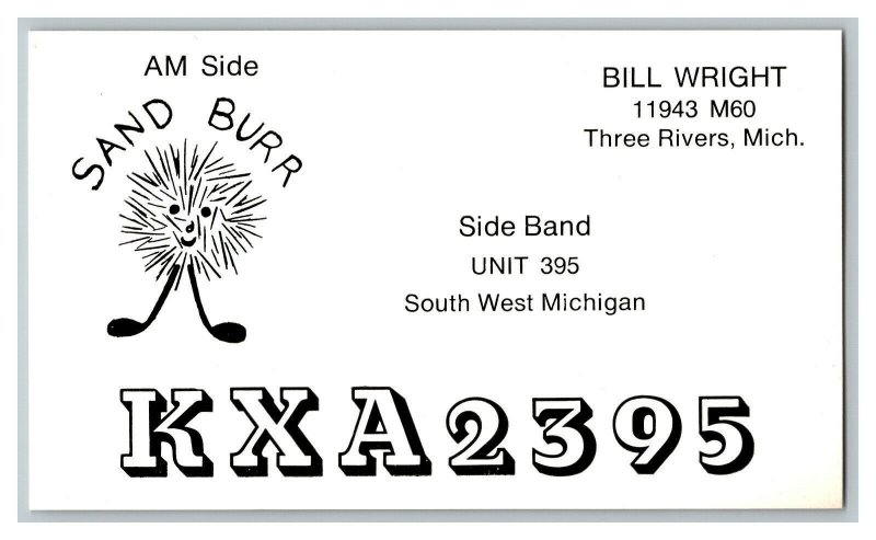 Postcard QSL Radio Card From Three Rivers Mich. Michigan KXA2395