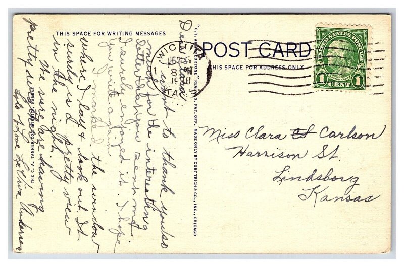 Postcard Wesley Hospital Wichita Kansas c1938 Postmark