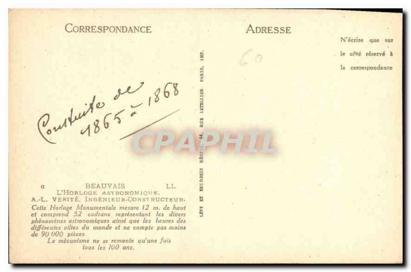 Old Postcard Beauvais Astronomical Clock