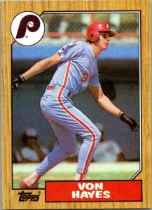 1987 Topps Baseball Card Von Hayes Philadelphia Phillies sk3479