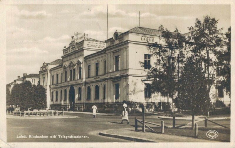 Sweden Lulea Riksbanken och Telegrafstationen Luleå Vintage RPPC 07.82