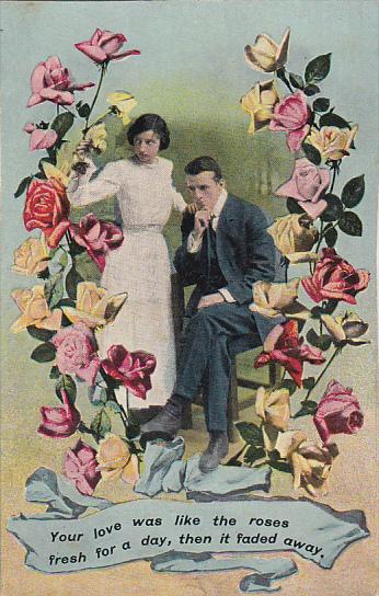 Romantic Couple Surrounded By Roses In Shape Of Horseshoe