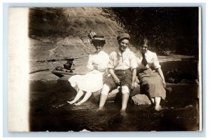 1911 Bedford Glens Park Tinkers Creek Wading Cleveland Ohio RPPC Photo Postcard