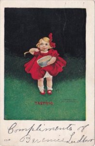 Young Girl With Bowl Of Soup Tasting 1909