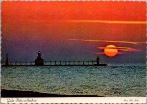 Golden Halos Sunset Great Lakes Ontario ON Michigan MI Vintage Postcard D43