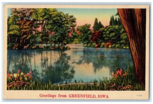 1940 Greetings From River Lake Exterior Greenfield Iowa Vintage Antique Postcard