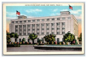 Vintage 1930's Postcard US Flags Over The Courthouse in Fort Worth Texas