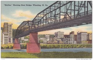 Skyline Showing Steel Bridge, Wheeling, West Virginia, 30-40s