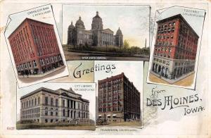 Des Moines Iowa Greetings From scenic views landmarks antique pc Z17595