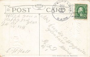 Vintage 1916 Embossed New Year Greetings Postcard with Campfire Scene