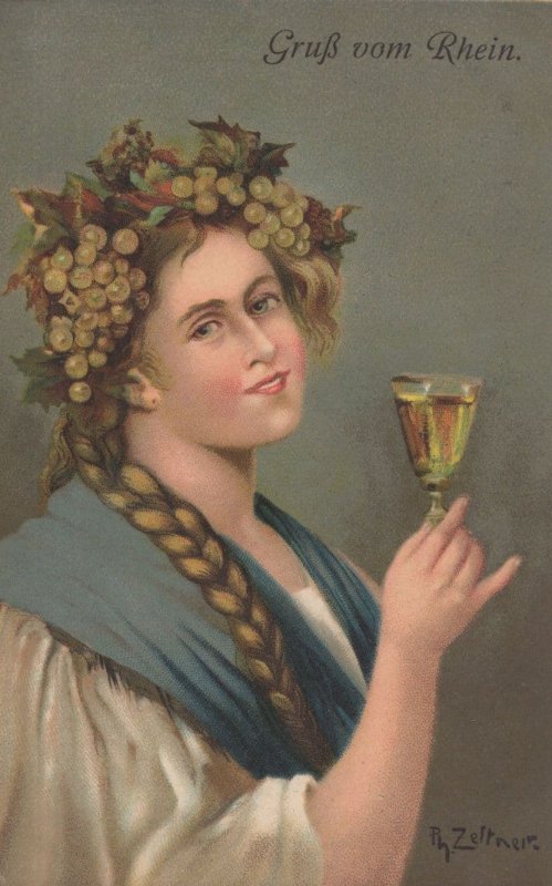 Grub Vom Rhein Champagne German Glamour Grapes Hairstyle Postcard