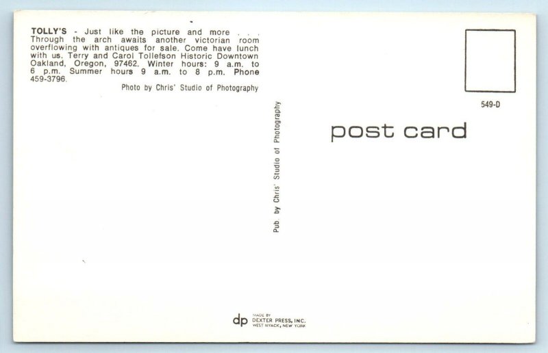 OAKLAND, OR Oregon  TOLLY'S Restaurant & SODA FOUNTAIN c1960s Roadside Postcard