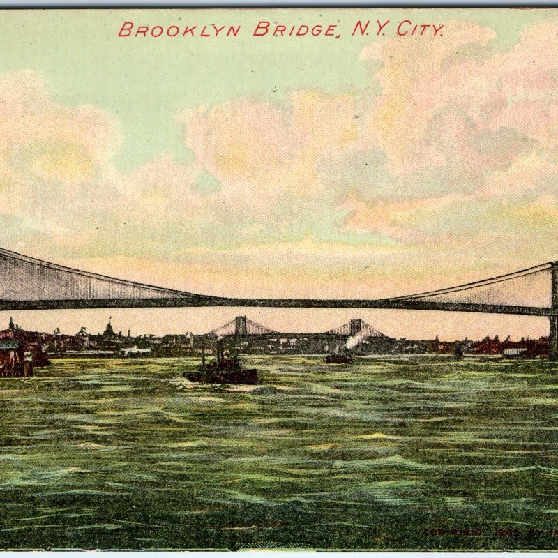 c1900s Manhattan NYC, NY Brooklyn Bridge PC Steamboats Ferry Packet Steamer A323