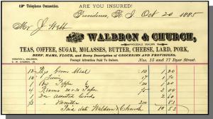 1885 Waldron & Church Billhead, Providence,RI, 15/17 Dyer St