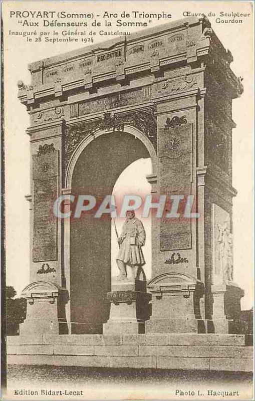 Postcard Old Proyart Somme Arc de Triomphe At Defenseurws of the Somme