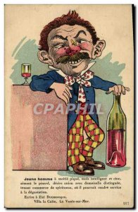 Old Postcard Fantasy Illustrator Young man half pike Alcohol