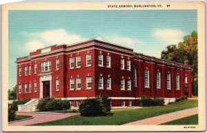Burlington Vermont VT, State Armory Building, Side View, Lawn Grass, Postcard