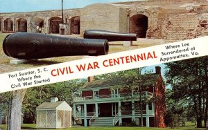 CIVIL WAR CENTENNIAL Start~Fort Sumter, SC & End~Appomattox VA MILITARY Postcard