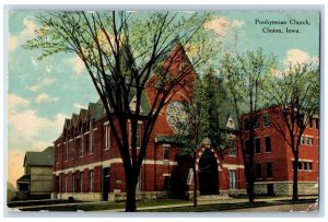 Clinton Iowa IA Postcard Presbyterian Church Exterior Trees Scene 1910 Antique