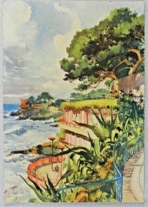 Guard Rail Overlooking the Rough Hitting Coastal Seas - Vintage Postcard