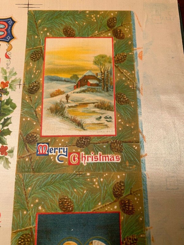 Antique 1910s Christmas Postcard Artwork Proof Sheet Uncut On Silk RARE