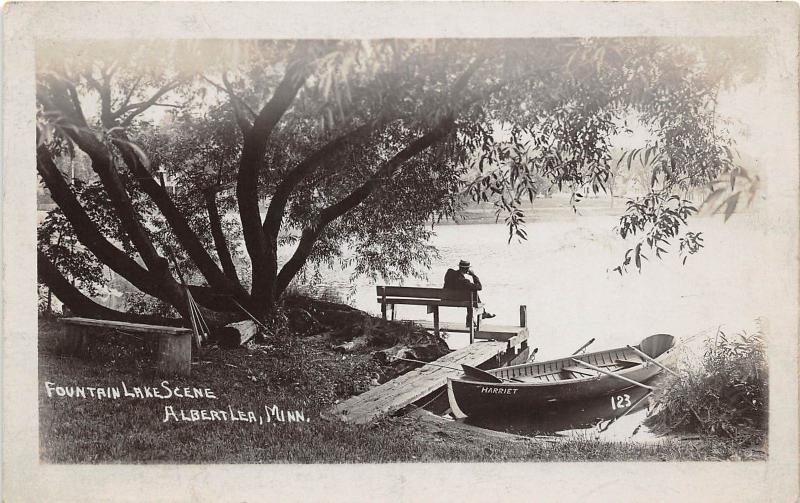 D96/ Albert Lea Minnesota Mn Real Photo RPPC Postcard c1910 Fountain Lake Boat