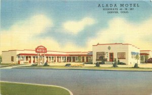 Denver Colorado Alada Motel roadside 1940s Teich linen Postcard 22-380