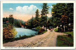 Postcard NY Adirondacks Drive Along Fifth Lake