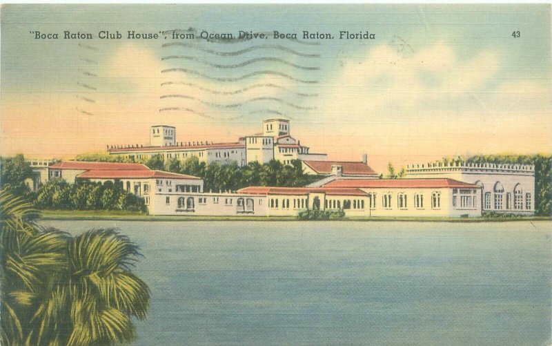 Boca Raton Florida Club House from Ocean Drive 1944 Linen Postcard Used