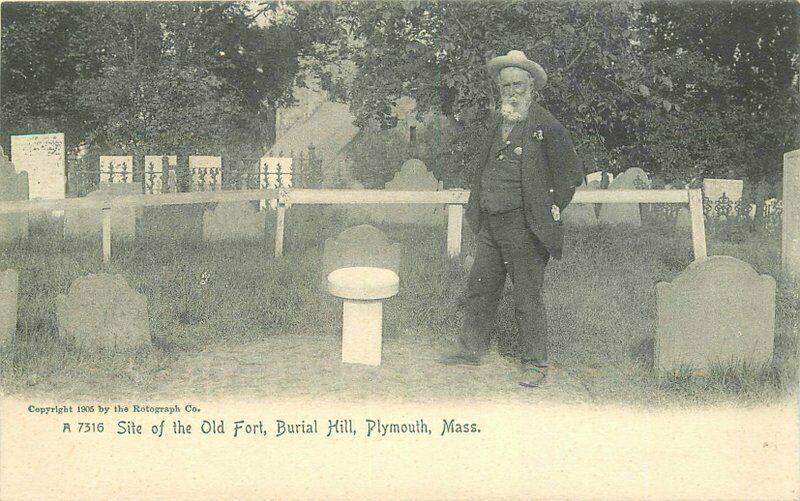 Burial Hill Old Fort Postcard Plymouth Hill Rotograph undivided 2850