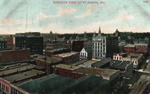 St. Joseph Missouri 1908 Birds Eye View Aerial Town Buildings Vintage Postcard