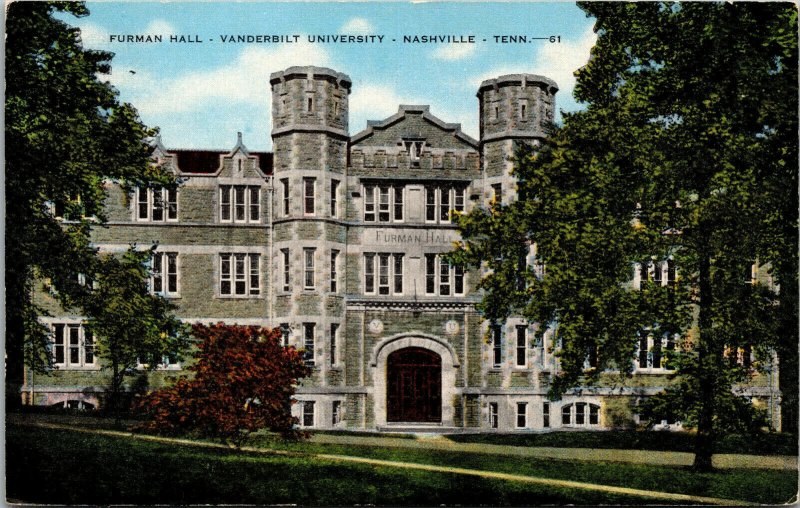 Vtg 1940s Vanderbilt University Furman Hall Nashville Tennessee TN Postcard